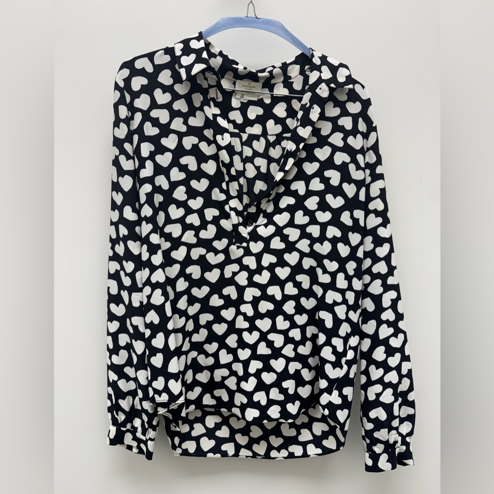 kate spade Black and White Heart Print Button-Down Blouse